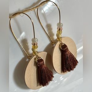 Handmade Wooden Beaded Tassel Drop Earrings